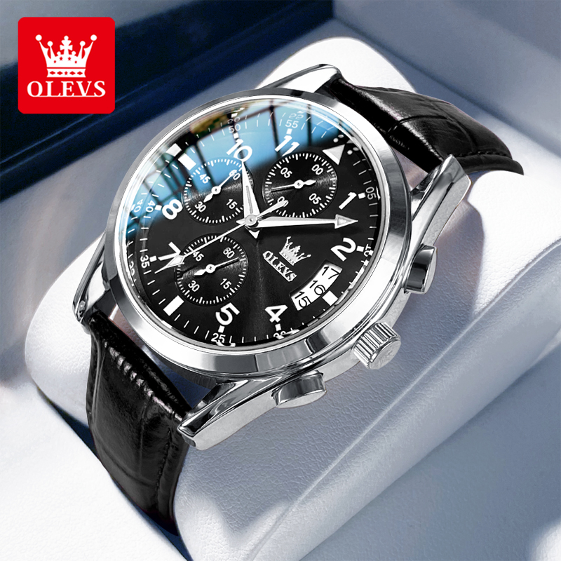 Leather Watch Band Men - OLEVS นาฬิกาควอตซ์สําหรับผู้ชายสายหนังต้นฉบับแสดงวันที่กันน้ําส่องสว่างธุรกิจสบายๆควอตซ์ผู้ชายนาฬิกาแบรนด์ชั้นนํา