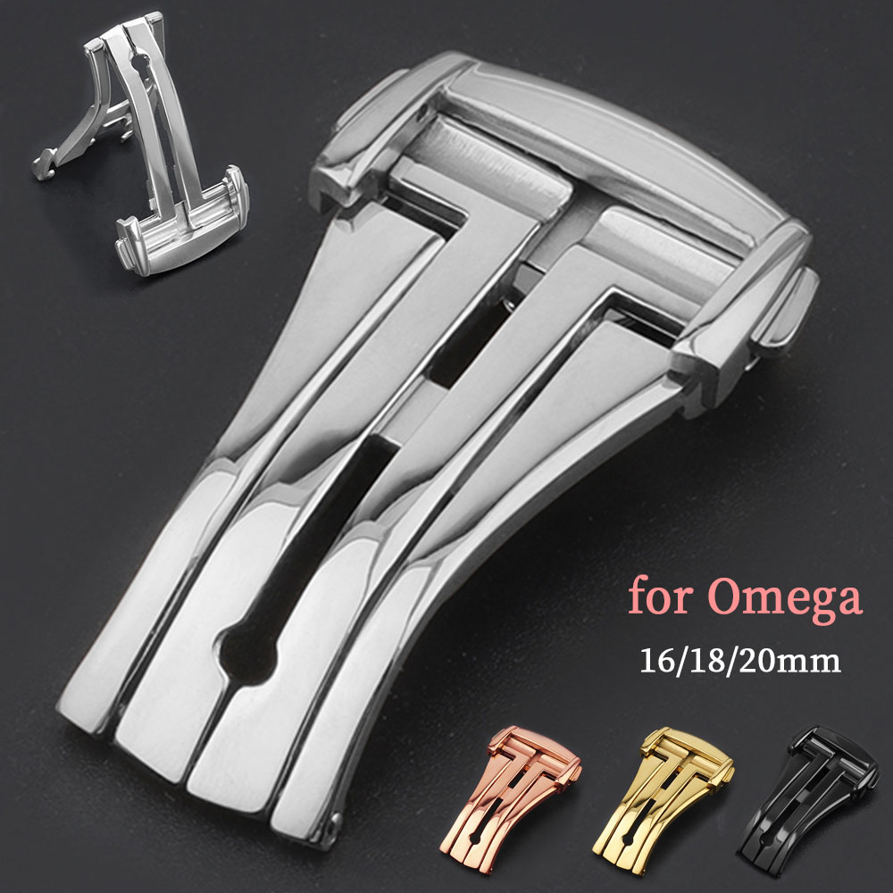 Butterfly Clasp Deployant - 16 มม.18 มม.20 มม.สแตนเลสสตีลนาฬิกาสําหรับ Omega ผีเสื้อปุ่มสําหรับหนังยาง