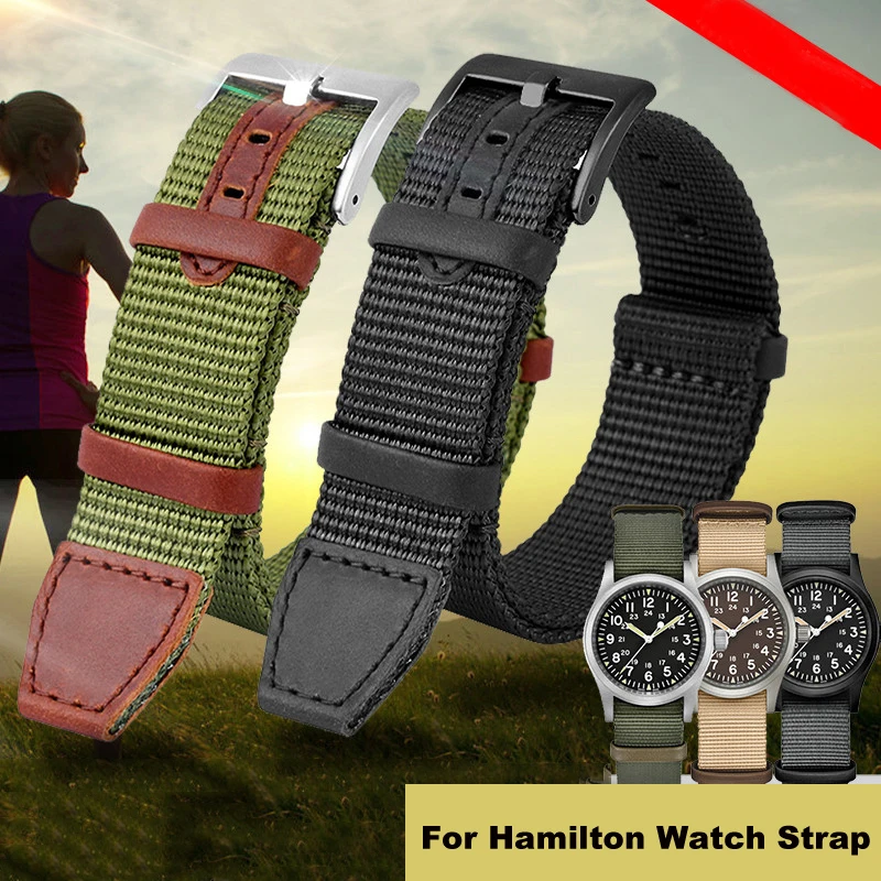 Nato Strap Nylon - ไนลอนคุณภาพสูง 20 มม.22 มม.เข็มขัดนิรภัยสีกากีทหารกีฬาผ้าใบสายรัดข้อมือสําหรับแฮมิลตันสายนาฬิกา