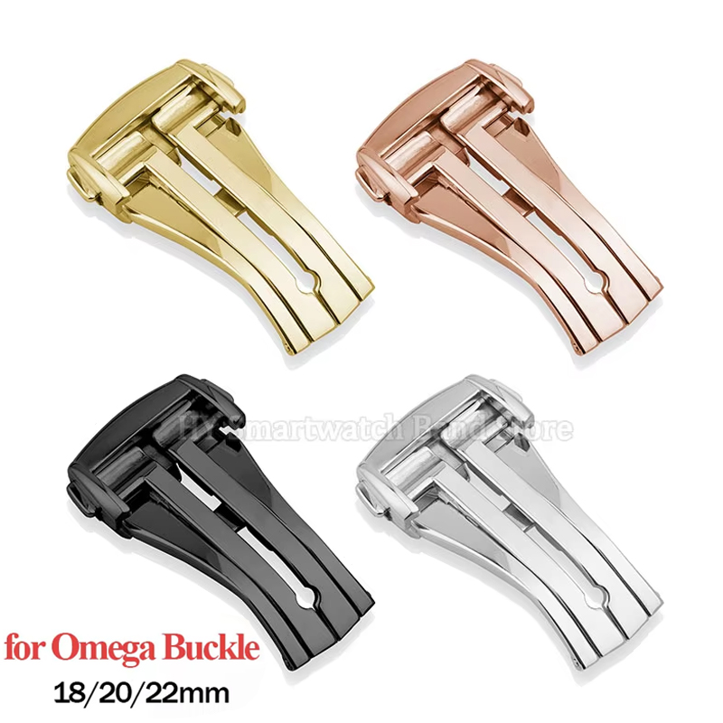 Butterfly Clasp Deployant - 16 มม.18 มม.20 มม.นาฬิกาโลหะสําหรับ Omega สแตนเลสสตีลพับหัวเข็มขัดเงินสีดํา