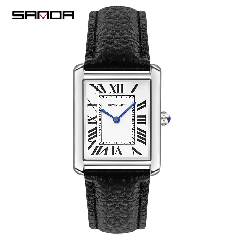 Leather Watch Band Men - Sanda ข้อมือนาฬิกาผู้หญิงสี่เหลี่ยมผู้ชายเคสเงินแบรนด์หรูนาฬิกาควอตซ์ zegarek damski 1108