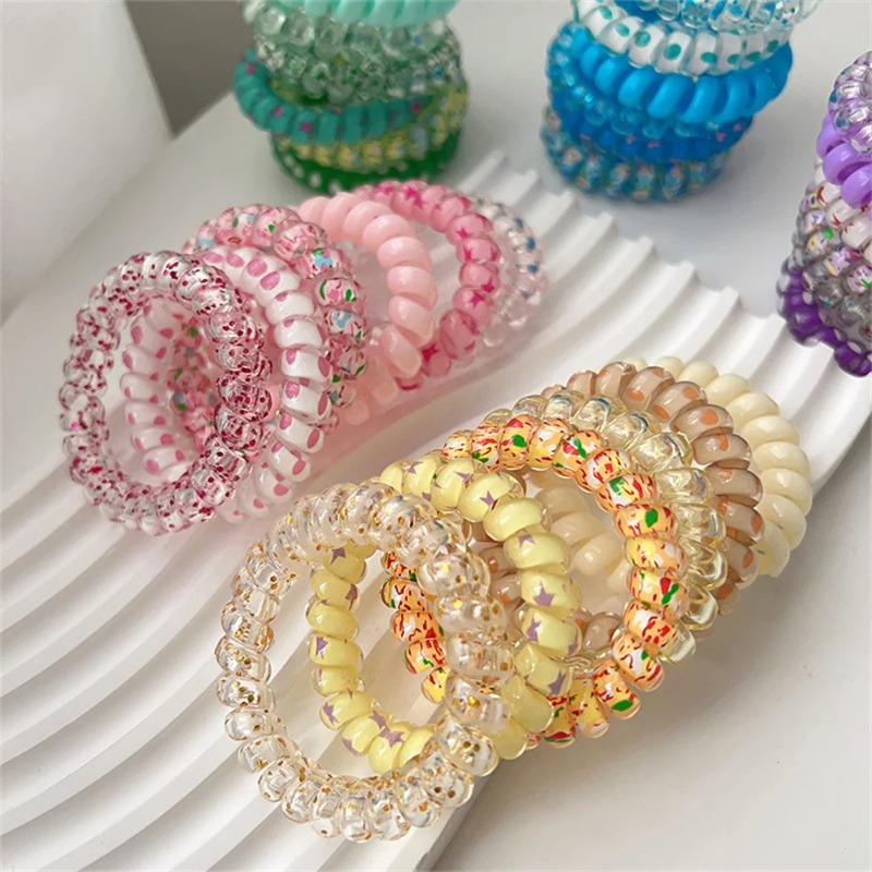 Silicone Band Women - ยางรัดผมแบบเกลียวสีสันสดใส 6 ชิ้น ทำจากเรซิน ยืดหยุ่นได้ เหมาะสำหรับมัดผมหางม้า