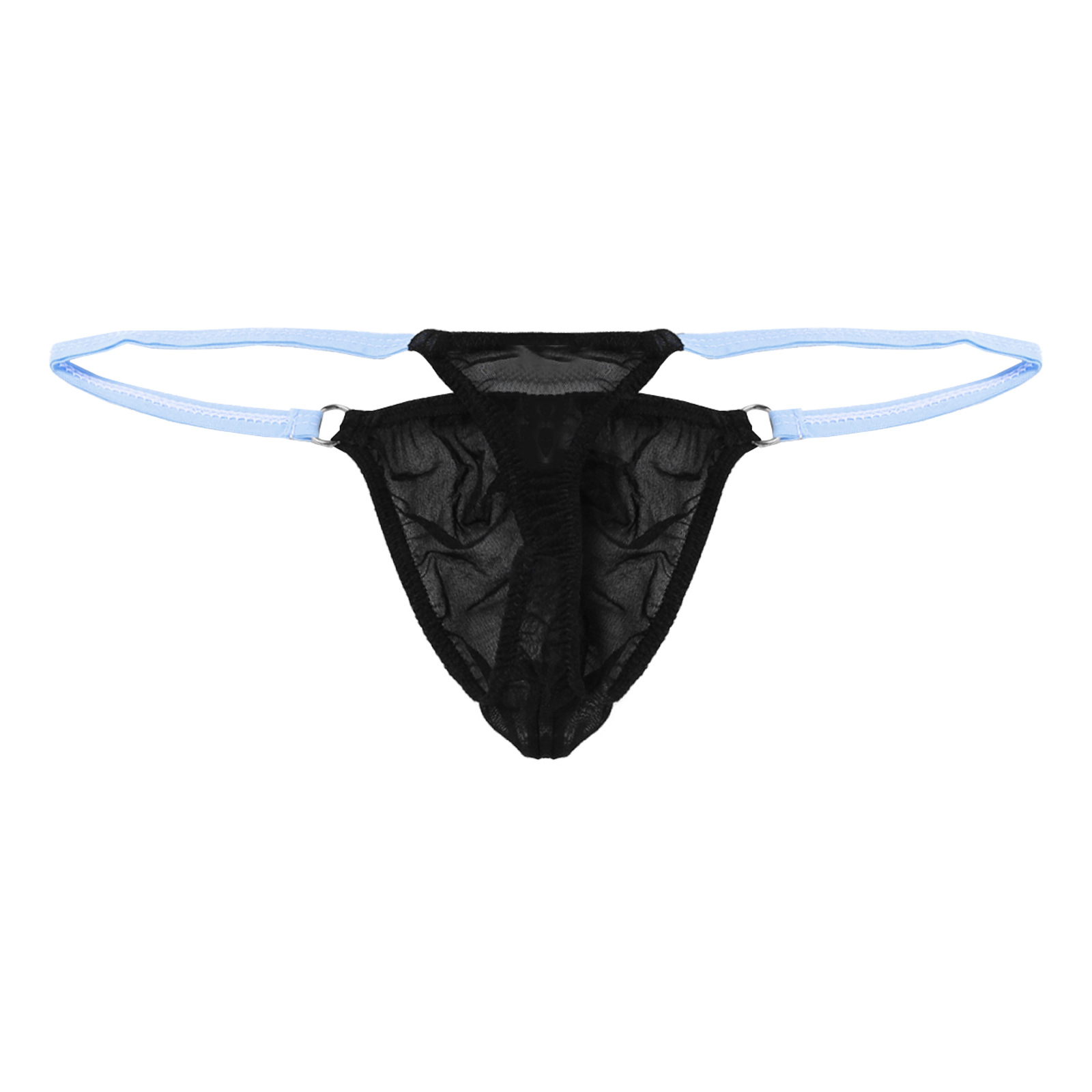 Mesh Strap Metal - กางเกงในชายแบบ T-string สีแดงตัดกับสายรัดตาข่าย แต่งห่วงโลหะ เอวบาง ซีทรู