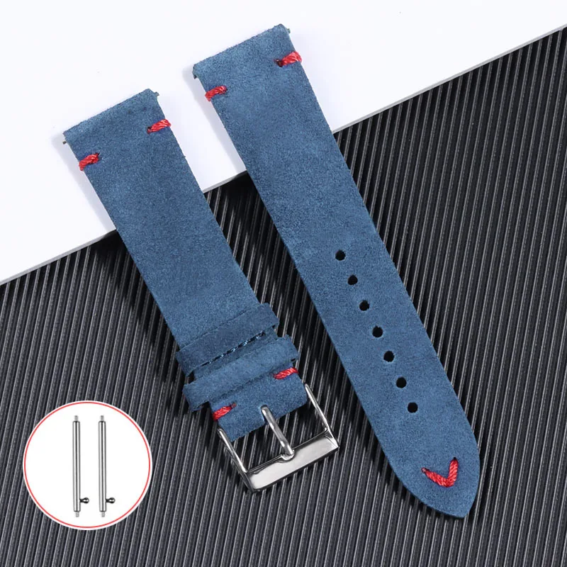 Suede Strap Watch - 18 มม.20 มม.22 มม.หนังนิ่มคุณภาพสูงหนัง Vintage สายนาฬิกาสีฟ้าสายนาฬิกาสร้อยข้อมือกีฬานาฬิกาอุปกรณ์เสริม