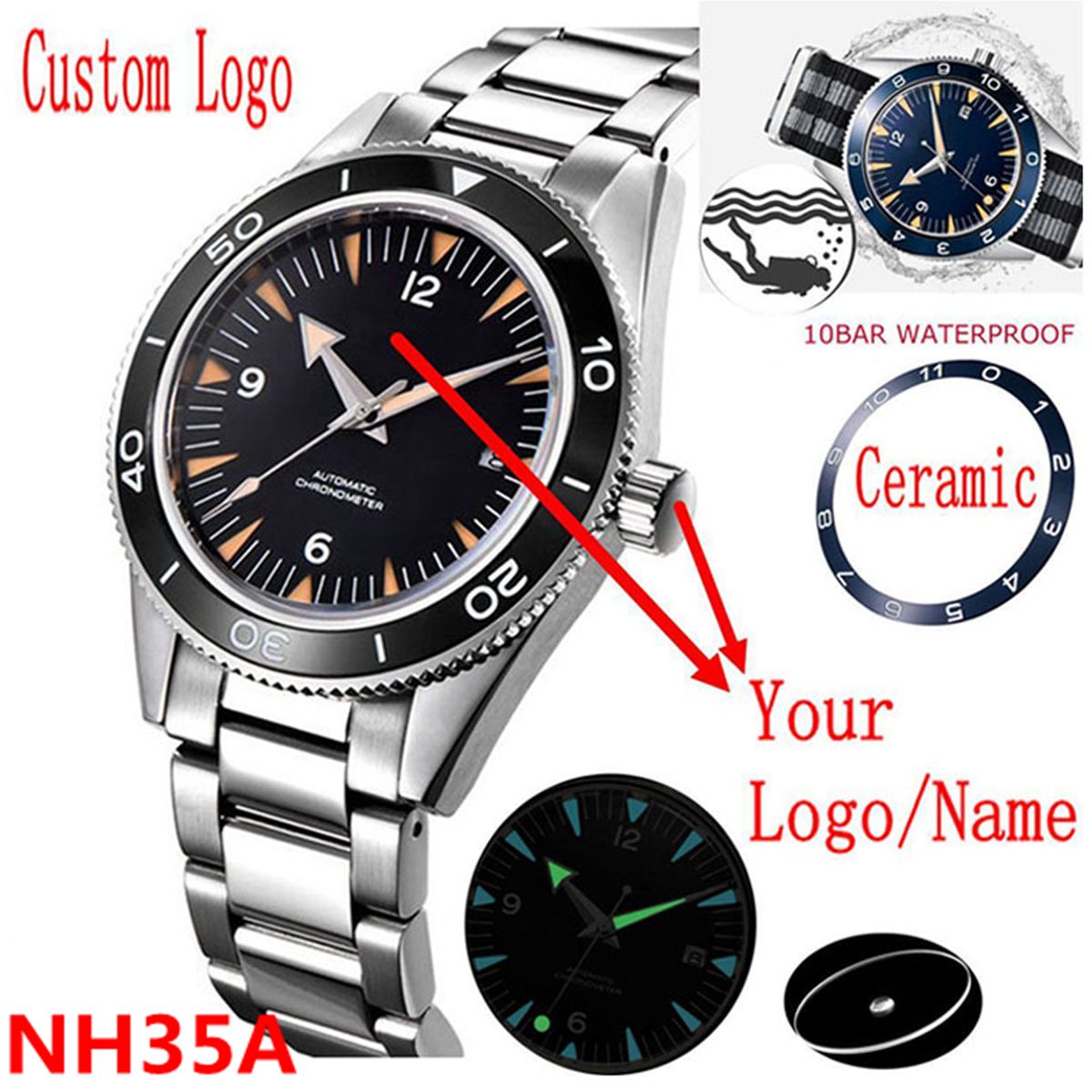 โลโก้ที่กําหนดเอง NH35 นาฬิกา  - Seiko Watch Prospex บทวิจารณ์และราคา