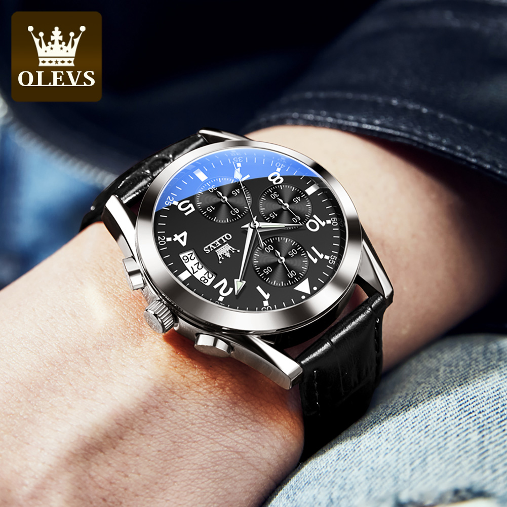OLEVS นาฬิกาควอตซ์สําหรับผู้ชา - Leather Watch Band Men บทวิจารณ์และราคา