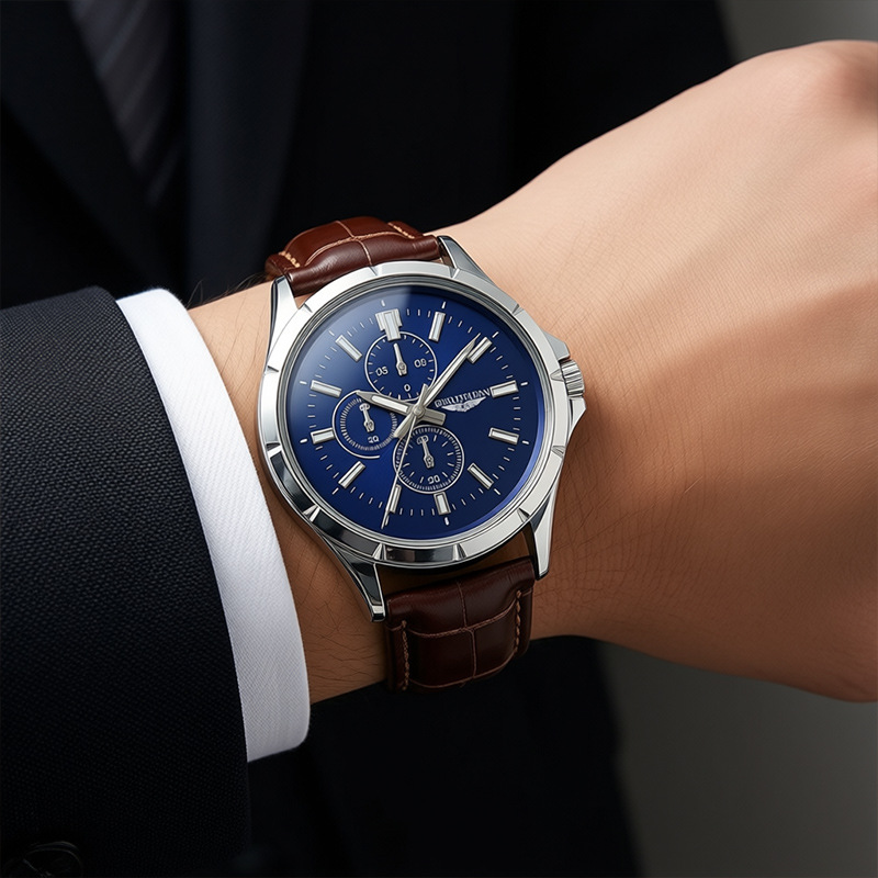 นาฬิกาควอทซ์โครโนกราฟสำหรับผู้ - Leather Watch Band Men บทวิจารณ์และราคา
