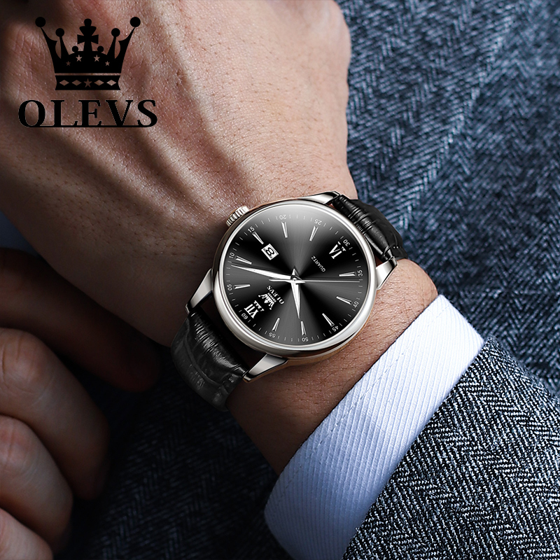 OLEVS นาฬิกาควอตซ์สำหรับผู้ชาย - Leather Watch Band Men บทวิจารณ์และราคา
