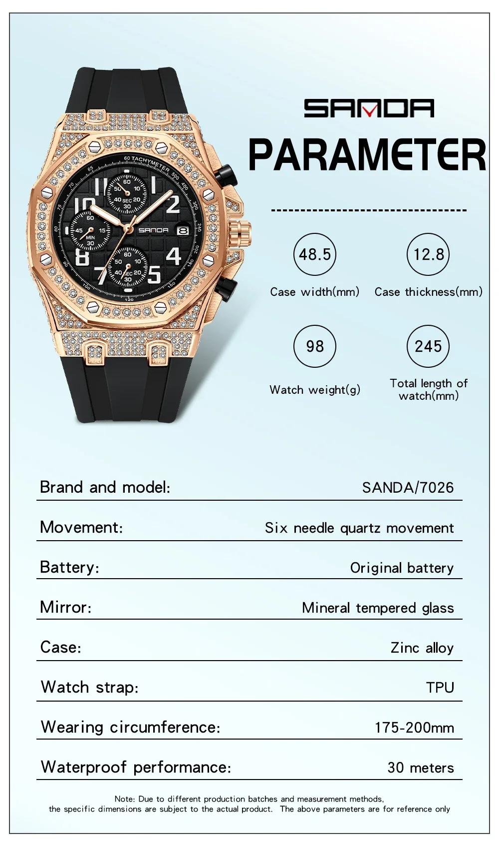 นาฬิกาควอตซ์ SANDA 7026 สำหรับ - Rubber Strap Diver บทวิจารณ์และราคา