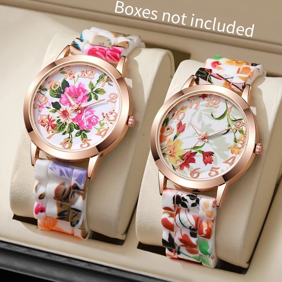 2 ชิ้นแฟชั่นดอกไม้พิมพ์ลายนาฬิ - Silicone Band Women บทวิจารณ์และราคา